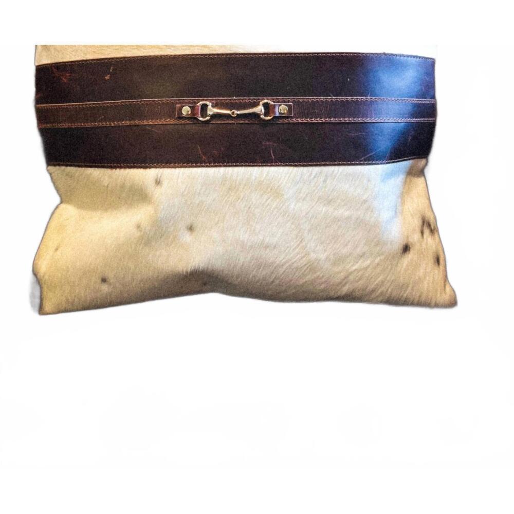 NEW EQUIPAGE snaffle bit cowhide leather pillow cover #2 in brown